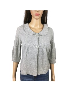 Gilet gris clair col Claudine manches 3/4 T34