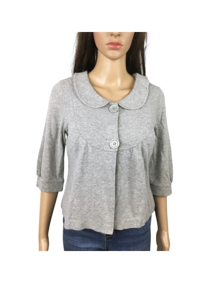 Gilet gris clair col Claudine manches 3/4 T34