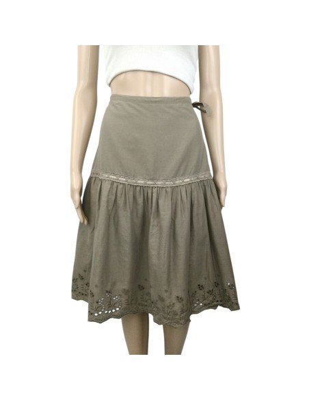 Jupe bohème taupe H&M T38 mi-longue coton doublée