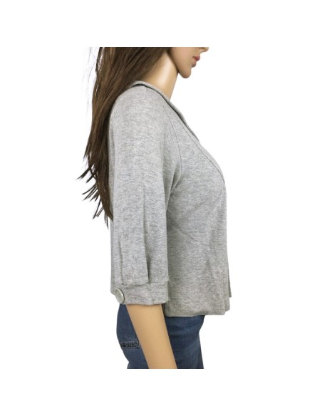 Gilet gris clair col Claudine manches 3/4 T34