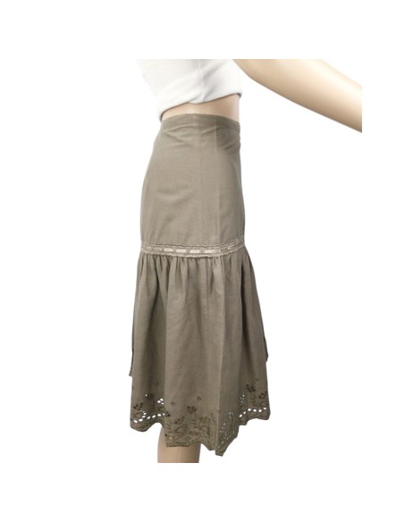Jupe bohème taupe H&M T38 mi-longue coton doublée
