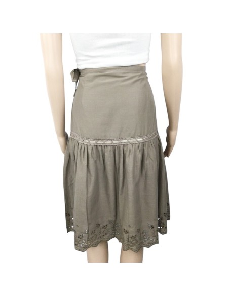 Jupe bohème taupe H&M T38 mi-longue coton doublée