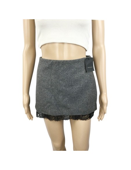 Mini jupe grise Zara T38 laine dentelle noire neuve