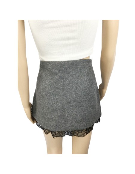 Mini jupe grise Zara T38 laine dentelle noire neuve