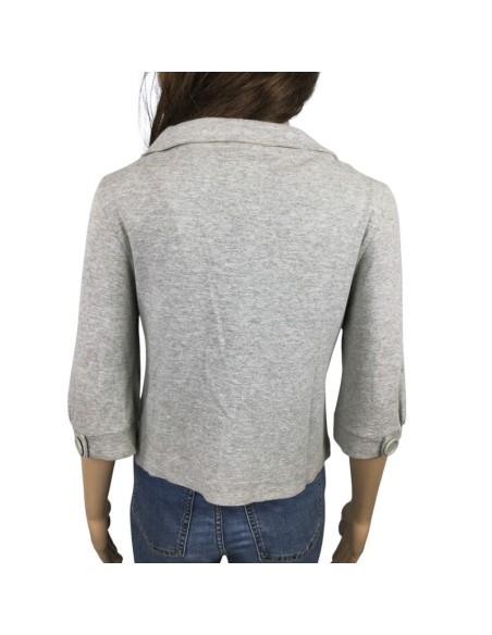 Gilet gris clair col Claudine manches 3/4 T34
