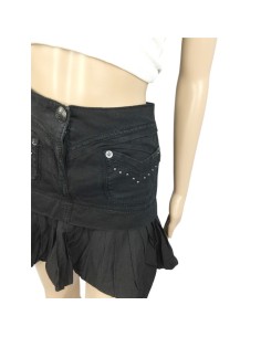 Mini jupe jean noire Morgan T36 tulipe volant poches 2