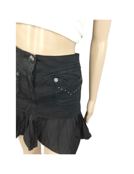 Mini jupe jean noire Morgan T36 tulipe volant poches