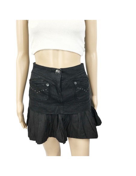 Mini jupe jean noire Morgan T36 tulipe volant poches