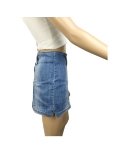 Mini jupe jean bleue femme No Excuse T36 zip dos ceinture 2