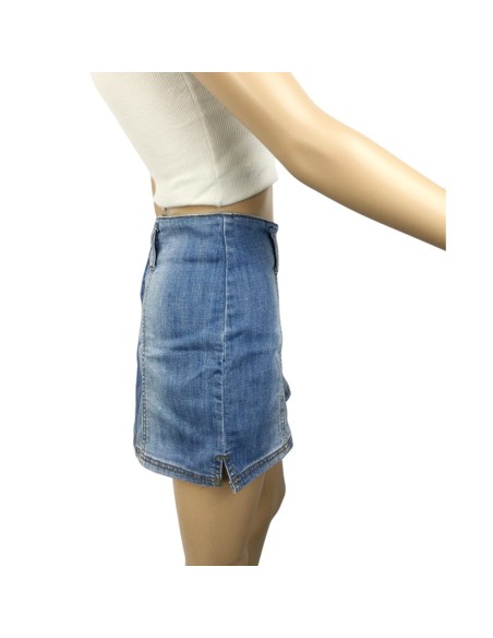 Mini jupe jean bleue femme No Excuse T36 zip dos ceinture