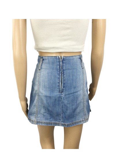 Mini jupe jean bleue femme No Excuse T36 zip dos ceinture