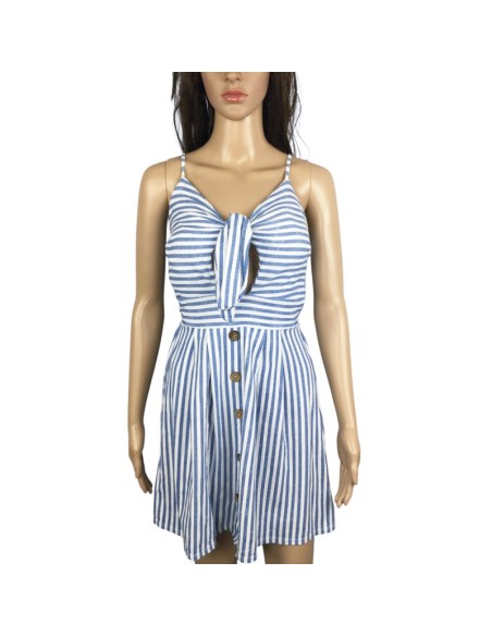 Robe à rayures bleu clair et blanc T34