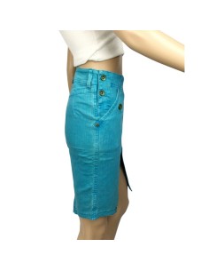 Jupe crayon jean turquoise Mango femme T34 coton stretch 2