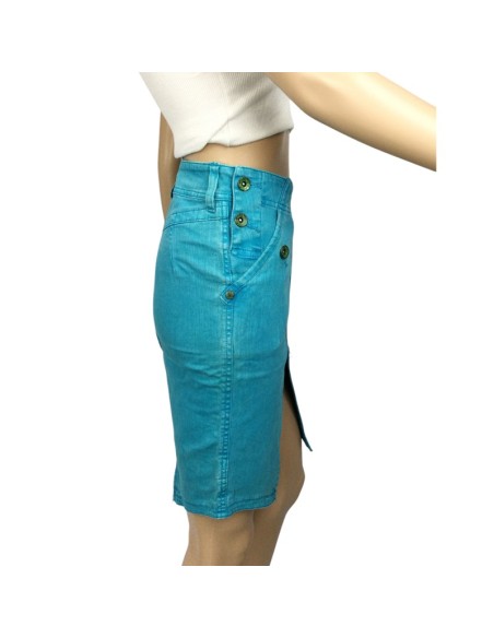 Jupe crayon jean turquoise Mango femme T34 coton stretch