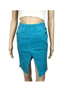 Jupe crayon jean turquoise Mango femme T34 coton stretch