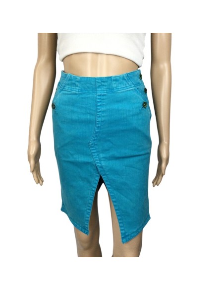 Jupe crayon jean turquoise Mango femme T34 coton stretch
