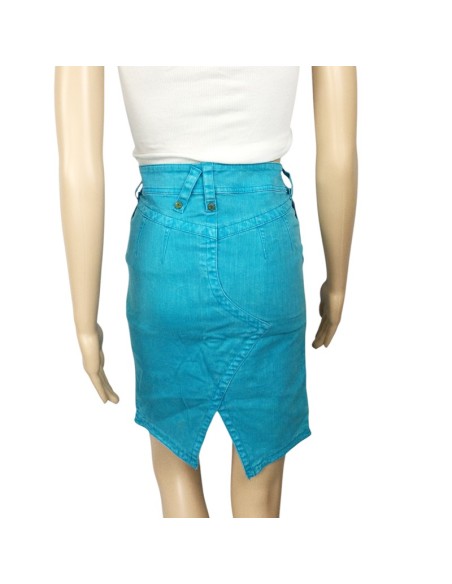 Jupe crayon jean turquoise Mango femme T34 coton stretch