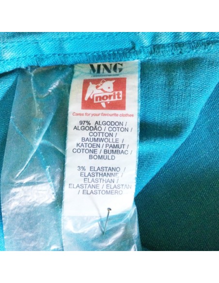Jupe crayon jean turquoise Mango femme T34 coton stretch