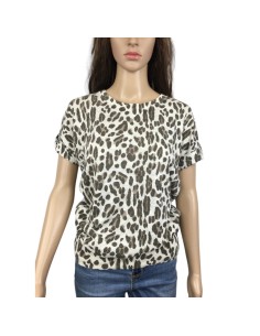Pull femme léopard Naf Naf T38 manches courtes léger