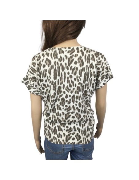 Pull femme léopard Naf Naf T38 manches courtes léger