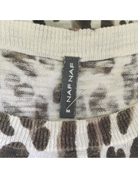 Pull femme léopard Naf Naf T38 manches courtes léger