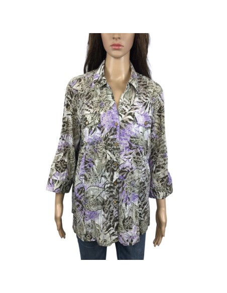Chemise femme kaki violet Canda T42 motif végétal