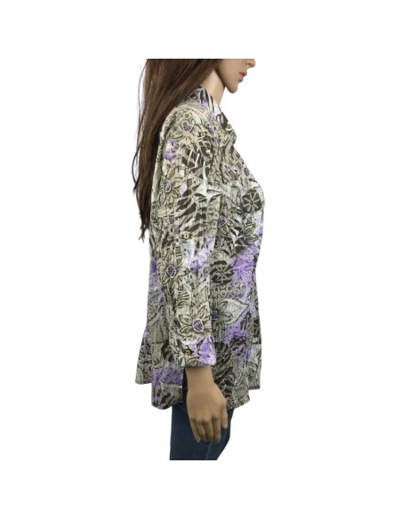 Chemise femme kaki violet Canda T42 motif végétal
