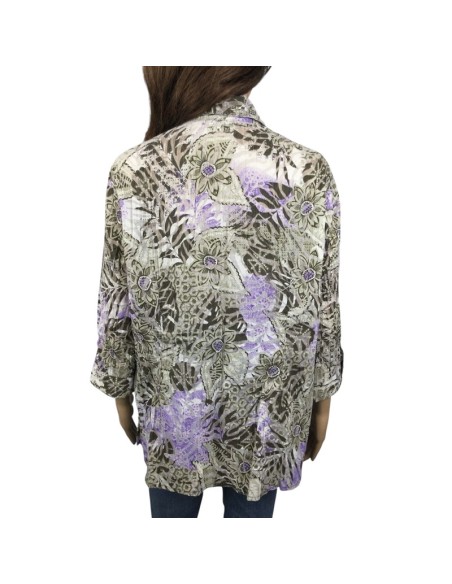 Chemise femme kaki violet Canda T42 motif végétal