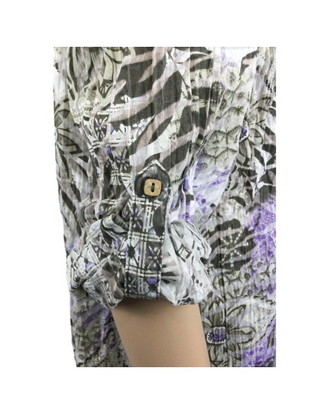 Chemise femme kaki violet Canda T42 motif végétal