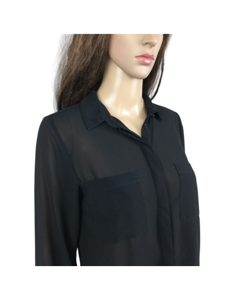 Chemise femme noire transparente New Look T38 manches longues