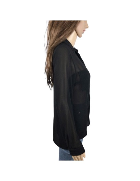 Chemise femme noire transparente New Look T38 manches longues