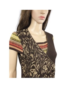 Tunique pull femme marron beige T36 manches courtes 2