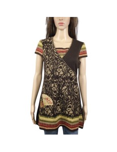 Tunique pull femme marron beige T36 manches courtes
