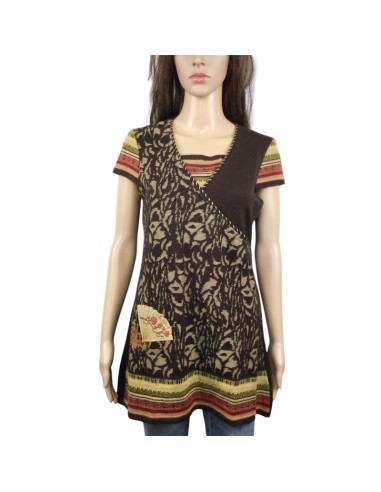 Tunique pull femme marron beige T36 manches courtes Tunique pull femme marron beige T36 manches courtes