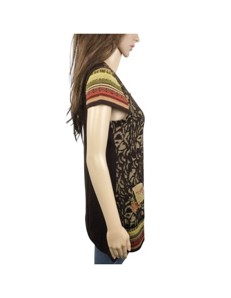 Tunique pull femme marron beige T36 manches courtes