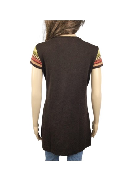 Tunique pull femme marron beige T36 manches courtes