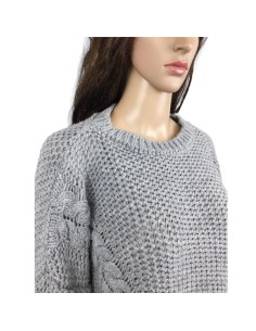 Pull gris femme T38 grosses mailles large manches longues 2