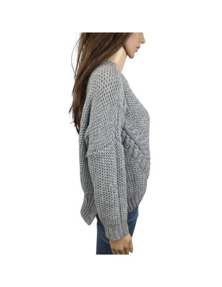 Pull gris femme T38 grosses mailles large manches longues