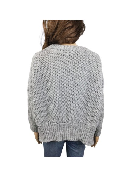 Pull gris femme T38 grosses mailles large manches longues
