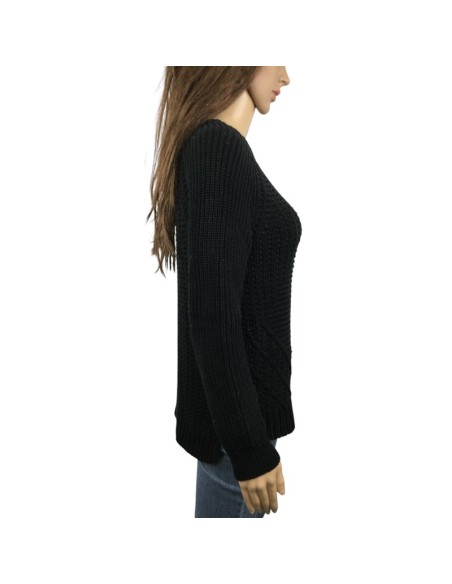 Pull noir femme Esprit T36 col rond grosses mailles