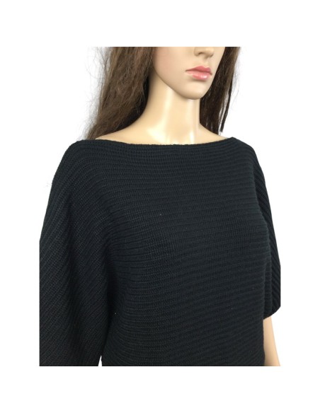 Pull noir femme grosses mailles Zamba T38 manches 3/4