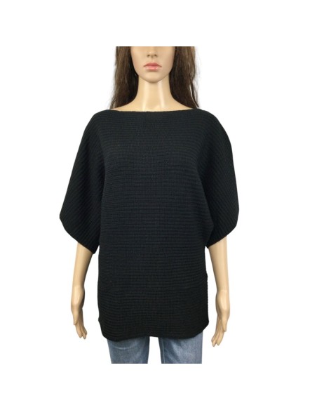 Pull noir femme grosses mailles Zamba T38 manches 3/4