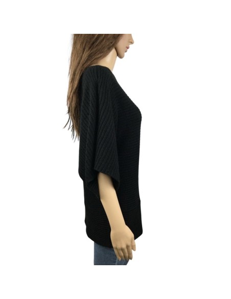 Pull noir femme grosses mailles Zamba T38 manches 3/4
