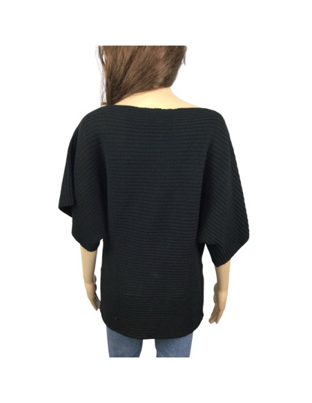 Pull noir femme grosses mailles Zamba T38 manches 3/4