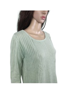 Pull vert d'eau femme Monoprix T38 mailles ajourées coton 2