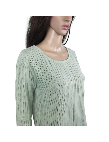 Pull vert d'eau femme Monoprix T38 mailles ajourées coton
