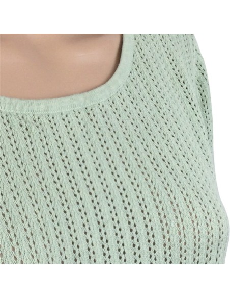 Pull vert d'eau femme Monoprix T38 mailles ajourées coton
