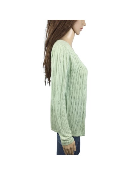 Pull vert d'eau femme Monoprix T38 mailles ajourées coton