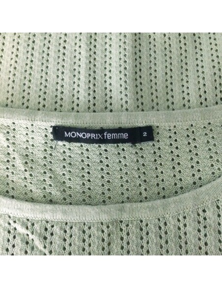 Pull vert d'eau femme Monoprix T38 mailles ajourées coton