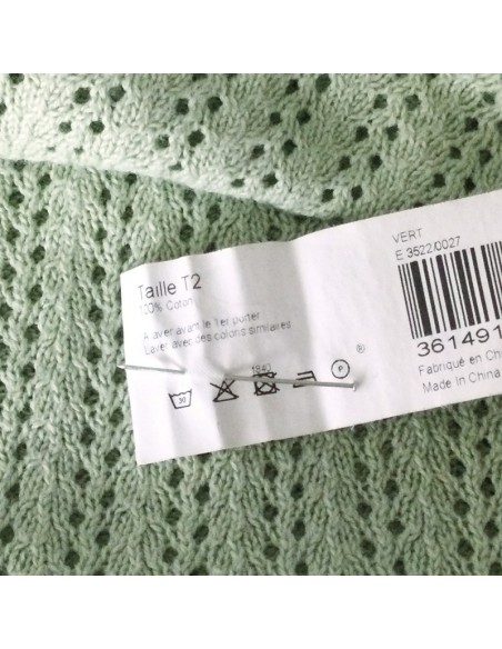 Pull vert d'eau femme Monoprix T38 mailles ajourées coton